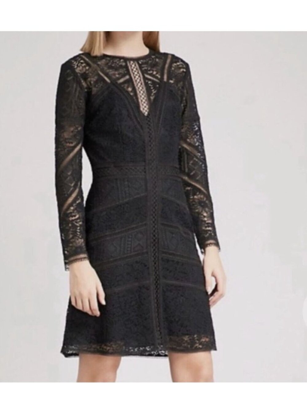 THE KOOPLES Black Floral Lace A-Line Goth/Whimsigoth  Mini Dress Size Medium